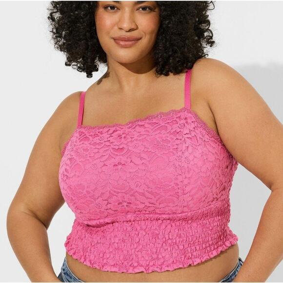 NEW Torrid Women's Plus Lace‎ Square Neck Smocked Crop Tank Top Pink Size 2 - Picture 1 of 11
